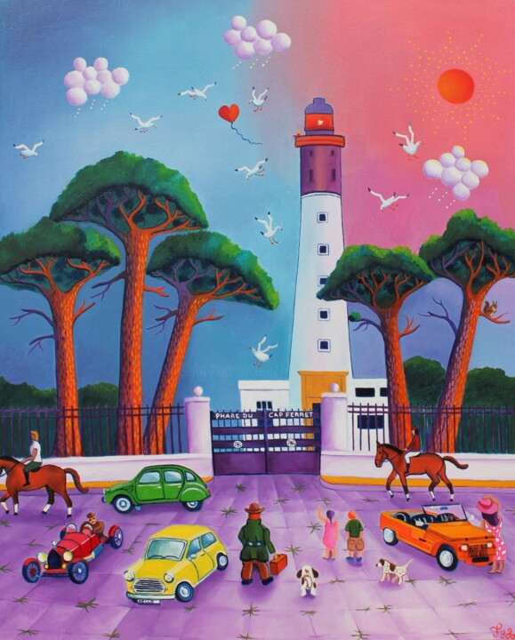 Painting titled "Rendez-vous au phare" by Fouschy, Original Artwork, Oil