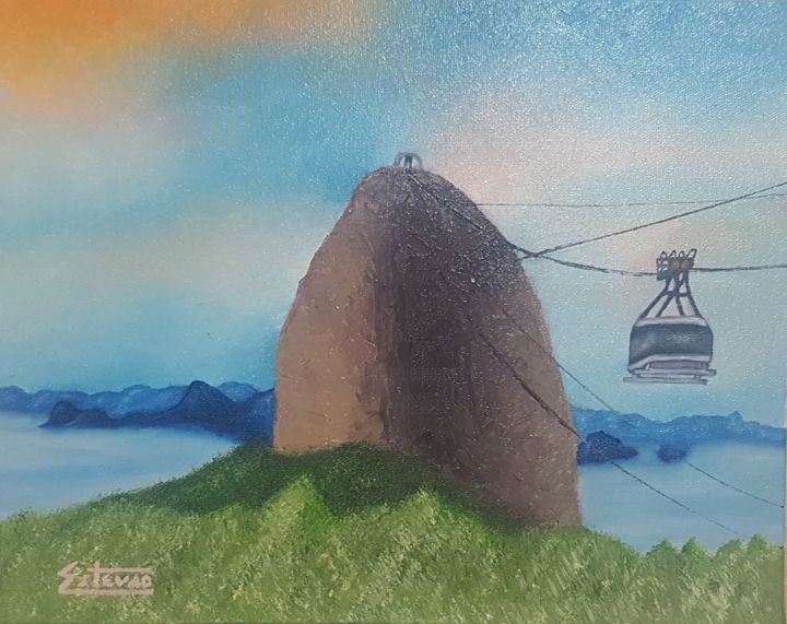 Pintura intitulada "Bondinho do Pão de…" por Estevão De Almeida Faria, Obras de arte originais, Óleo