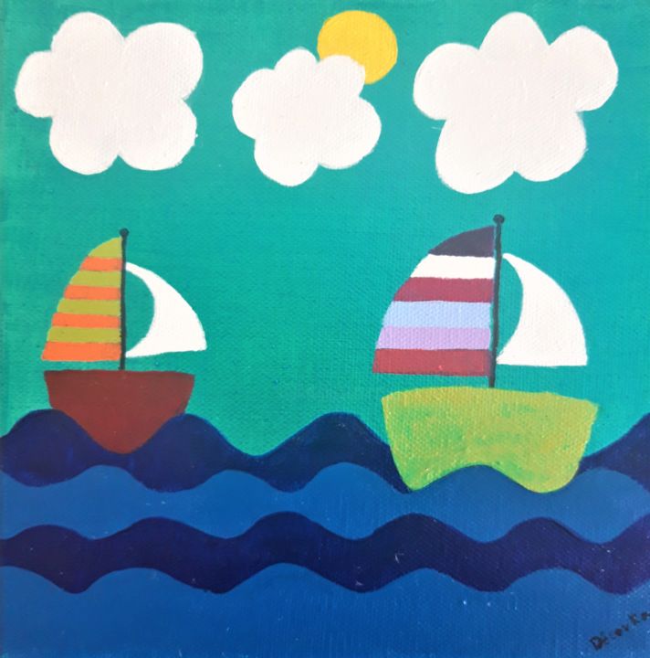 Painting titled "Les bateaux" by Katarzyna Wendzonka, Original Artwork, Acrylic