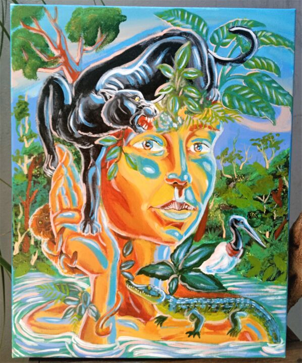 Malarstwo zatytułowany „Amazônia perdida” autorstwa Francisco Pessoa, Oryginalna praca, Akryl
