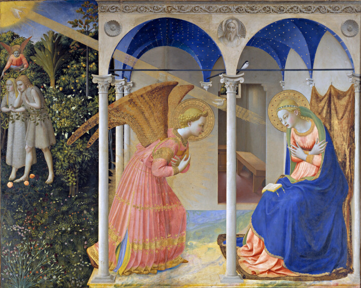 Painting titled "L'Annonciation" by Fra Angelico, Original Artwork, Tempera