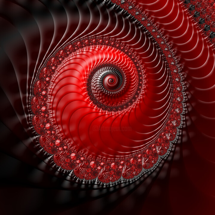 Digitale Kunst mit dem Titel "Spiral 2 Red" von Fractal Art By Nitisara, Original-Kunstwerk, 2D digitale Arbeit