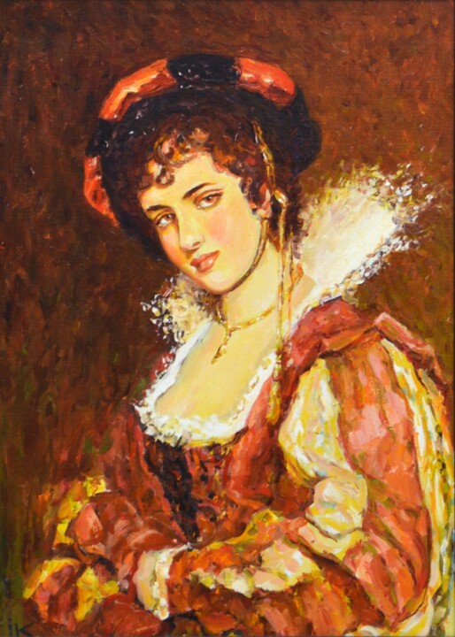 Painting titled "Портрет незнакомки" by Fragonard, Original Artwork, Oil Mounted on Wood Stretcher frame