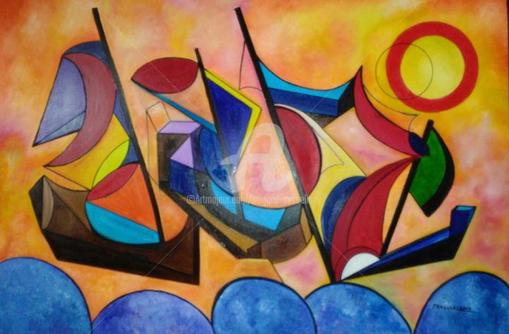 Painting titled "SAILBOAT START (LAR…" by Fraguial, Original Artwork, Oil