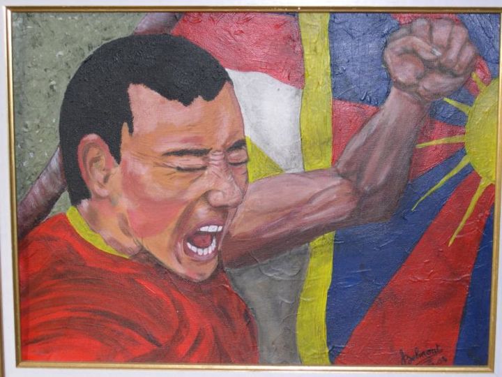 Peinture intitulée "Tibet : La révolte" par Françoise Belmont Varzi, Œuvre d'art originale