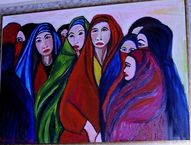 Painting titled "Afganistan, le donn…" by Francamaria Pace, Original Artwork, Oil