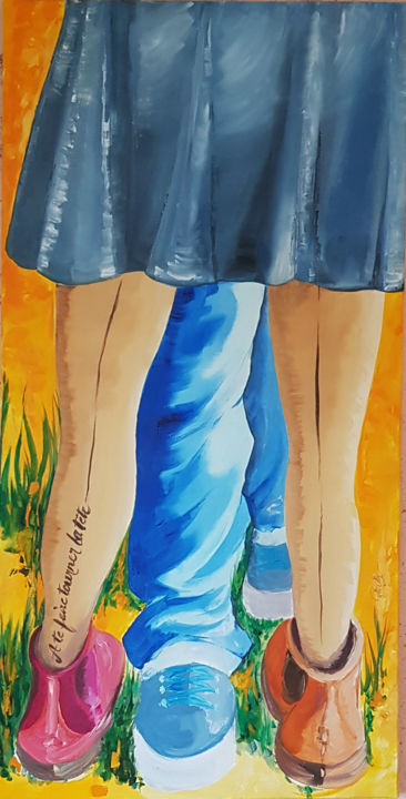Painting titled "les jambes" by France Fiedler, Original Artwork, Oil Mounted on Wood Stretcher frame