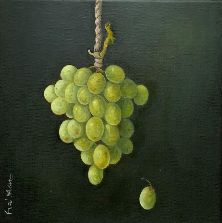 Painting titled "Une grappe de raisin" by France Mondello, Original Artwork, Oil