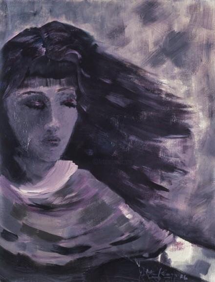 Painting titled "FILLE AU VENT" by France Quenneville, Original Artwork