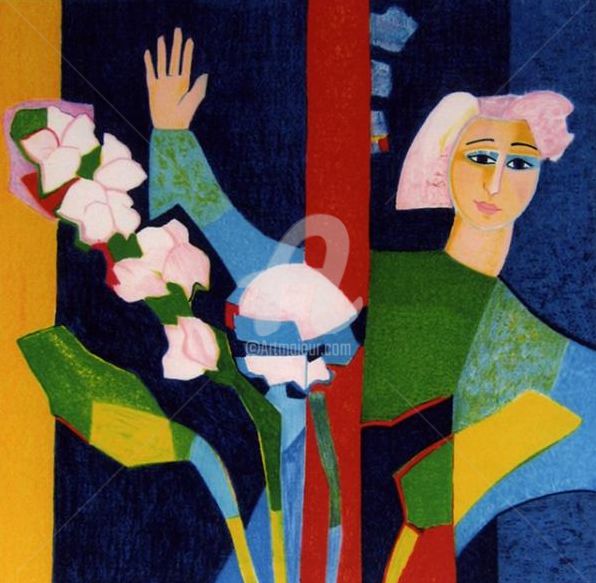 印花与版画 标题为“Séraphin au glaïeul” 由France Wagner, 原创艺术品, 光刻技术