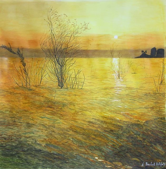 Coucher De Soleil Sur Un Lac Painting By Francoise Delafaite