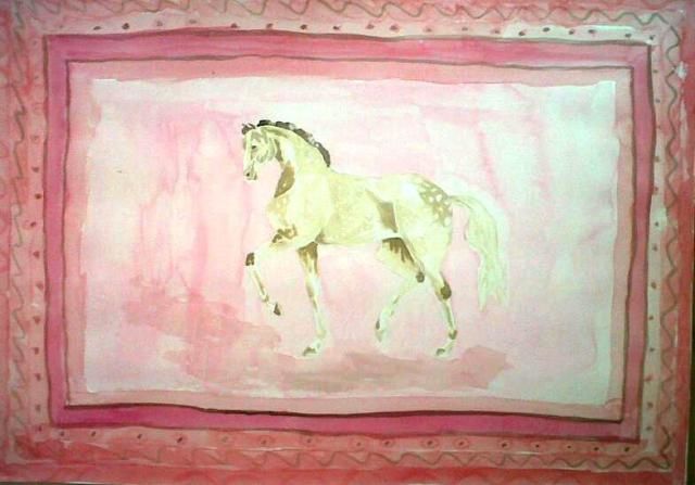 Malerei mit dem Titel "pink horse in piaffe" von France Engels, Original-Kunstwerk