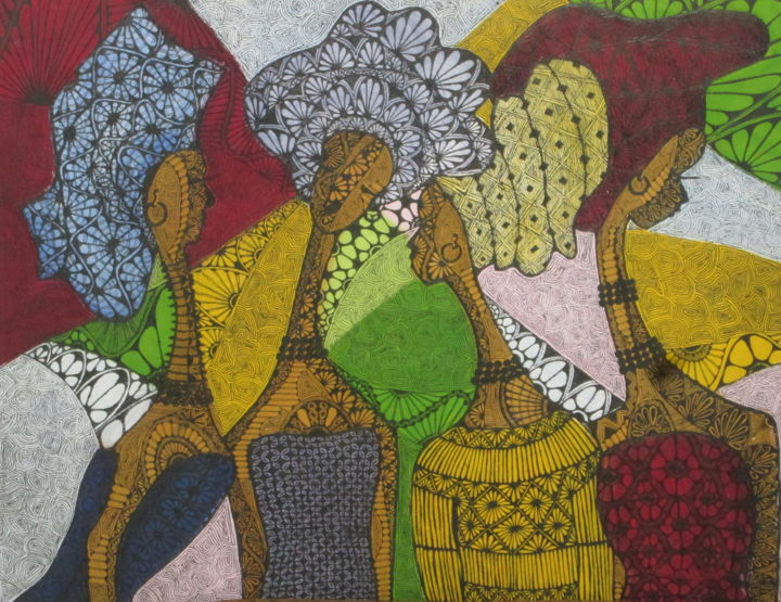 Painting titled "Party Girls" by Frances Okala, Original Artwork