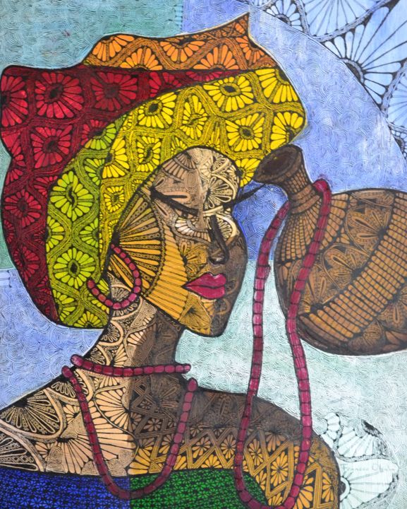 Malerei mit dem Titel "Adaeze" von Frances Okala, Original-Kunstwerk, Tinte