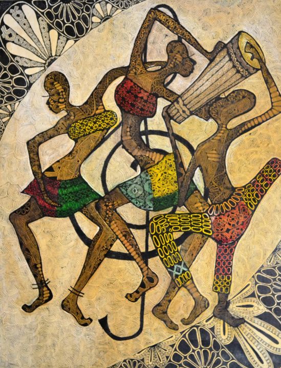 Dessin intitulée "ijo" par Frances Okala, Œuvre d'art originale