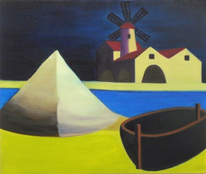 Pittura intitolato "Le saline di Trapan…" da Francesco Cagnato, Opera d'arte originale, Olio