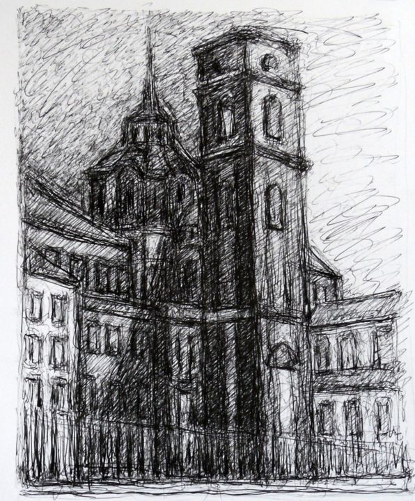 Dibujo titulada "Il duomo di Torino-…" por Francesco Cagnato, Obra de arte original, Tinta