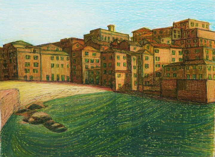 Dessin intitulée "Genova boccadasse" par Francesco Cagnato, Œuvre d'art originale, Pastel