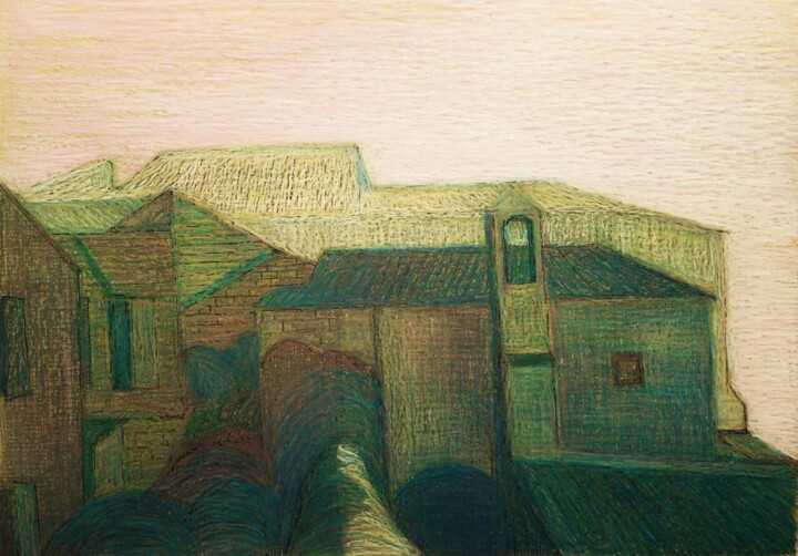 Desenho intitulada "Borgo rurale-Rural…" por Francesco Cagnato, Obras de arte originais, Pastel
