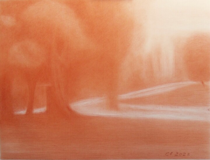 Dibujo titulada "Sentiero con querci…" por Francesco Cagnato, Obra de arte original, Carbón