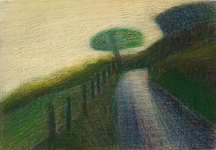 Desenho intitulada "Sentiero in colle-P…" por Francesco Cagnato, Obras de arte originais, Pastel