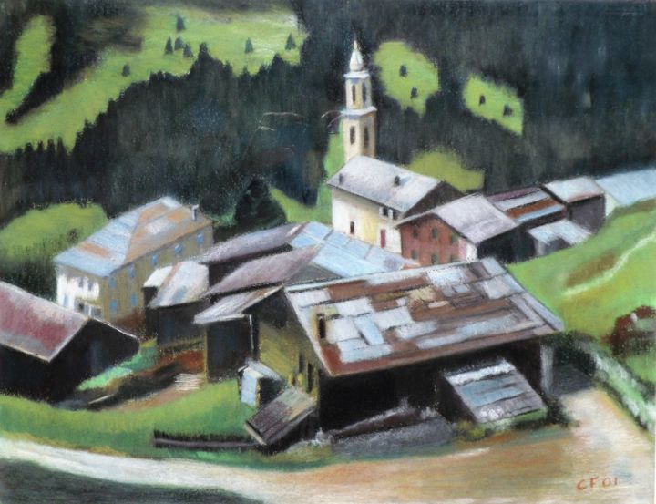 Painting titled "Passaggio in Val Ch…" by Francesco Cagnato, Original Artwork, Pastel Mounted on Cardboard