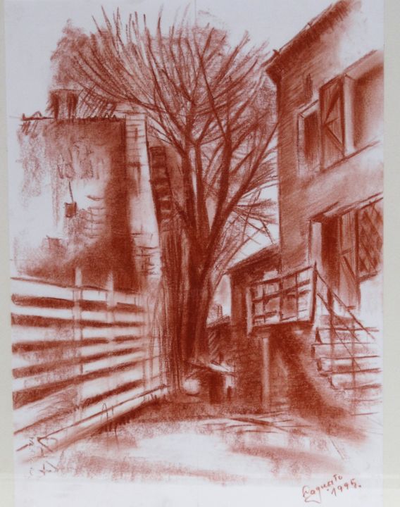 Drawing titled "Lo steccato" by Francesco Cagnato, Original Artwork, Chalk Mounted on Cardboard