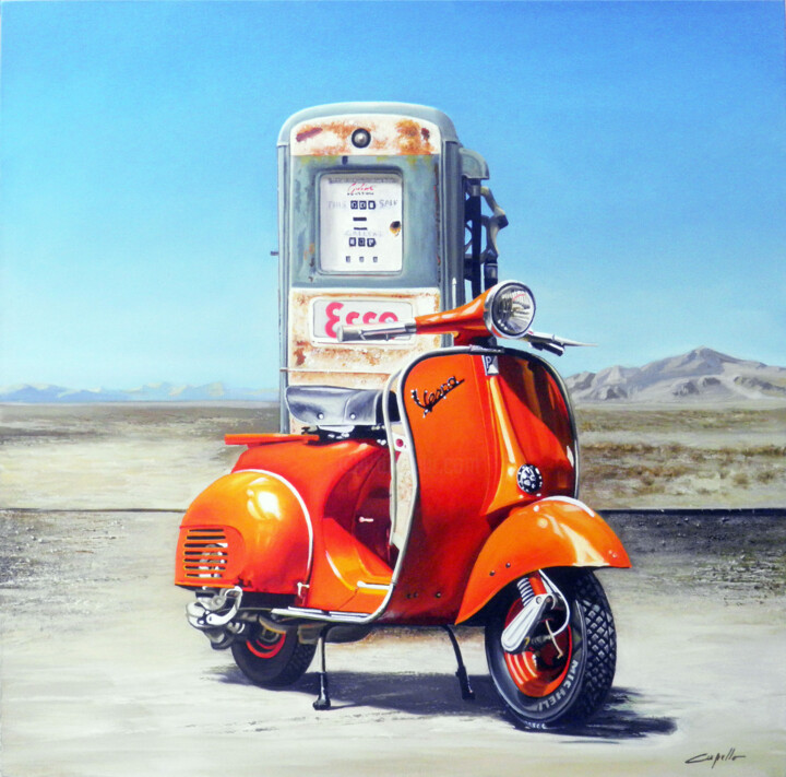 Schilderij getiteld "VESPA ROSSA" door Francesco Capello, Origineel Kunstwerk, Olie