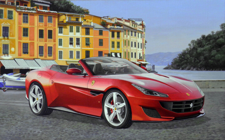 Peinture intitulée ""Ferrari Portofino…" par Francesco Capello, Œuvre d'art originale, Huile