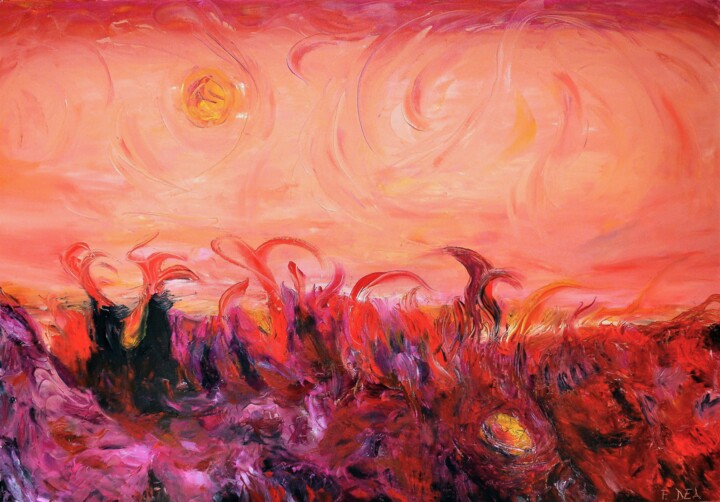 Painting titled "Il cielo di Cydonia…" by Francesco Dea, Original Artwork, Oil Mounted on Wood Stretcher frame