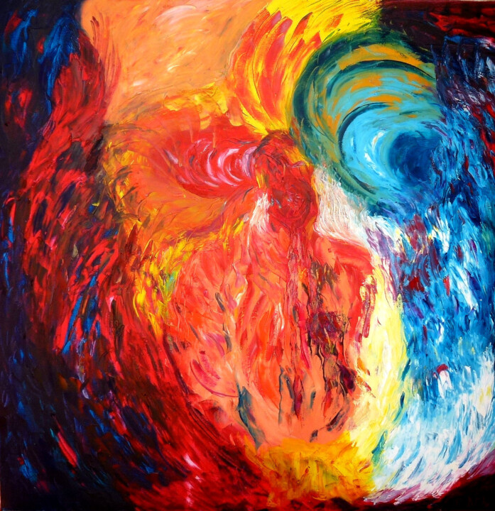 Painting titled "Red Phase" by Francesco Dea, Original Artwork, Oil
