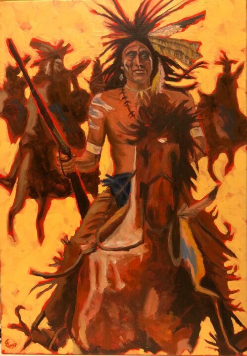 Painting titled "Indiani" by Francesco Loggi, Original Artwork, Oil