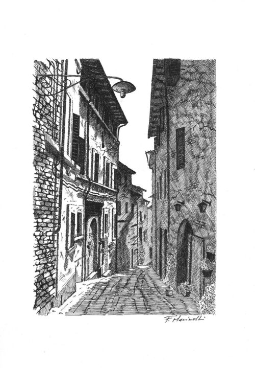 Dibujo titulada "street view" por Francesco Marinelli, Obra de arte original, Tinta