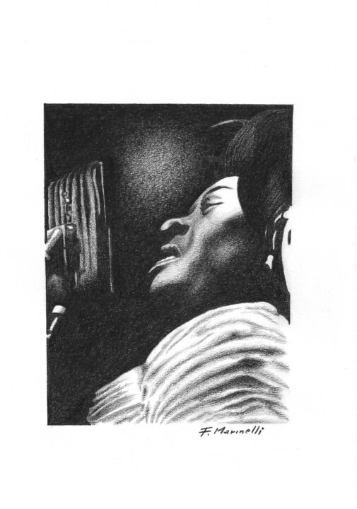 Рисунок под названием "Jazz Singer" - Francesco Marinelli, Подлинное произведение искусства, Древесный уголь