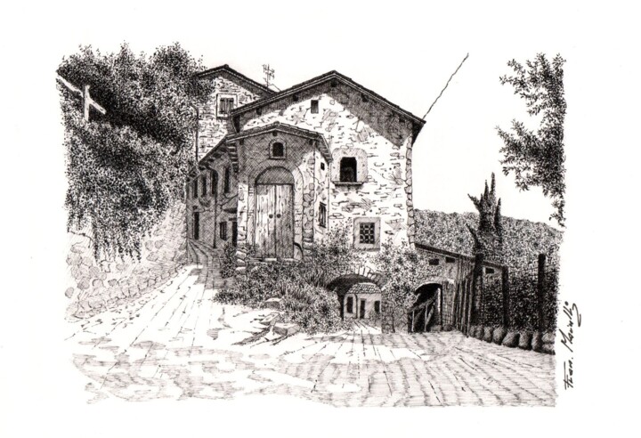 Drawing titled "The farm" by Francesco Marinelli, Original Artwork, Ink