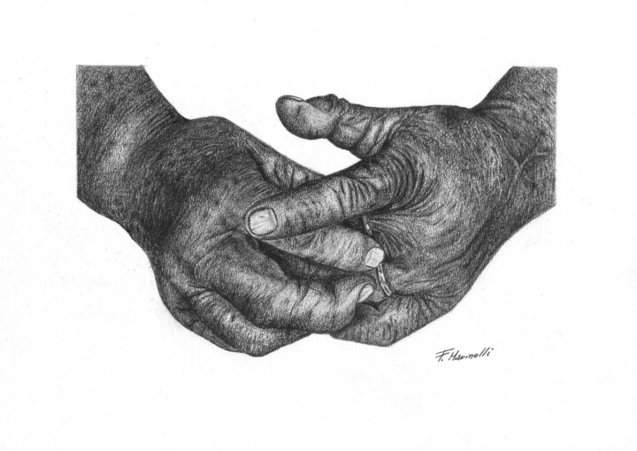 Drawing titled "Hands" by Francesco Marinelli, Original Artwork, Charcoal