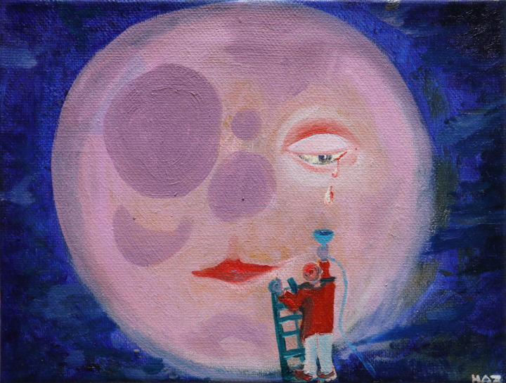 「From the Moon  Dall…」というタイトルの絵画 Hazによって, オリジナルのアートワーク, オイル