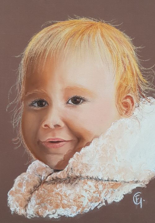 Tekening getiteld "Ezra" door Francette Guittard, Origineel Kunstwerk, Pastel