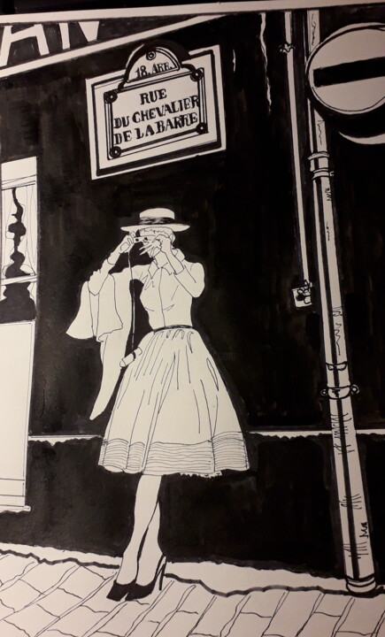 Drawing titled "La photgraphe de la…" by Francine Bois, Original Artwork, Ink