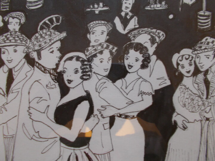 Disegno intitolato "Au bal musette !" da Francine Bois, Opera d'arte originale, Inchiostro