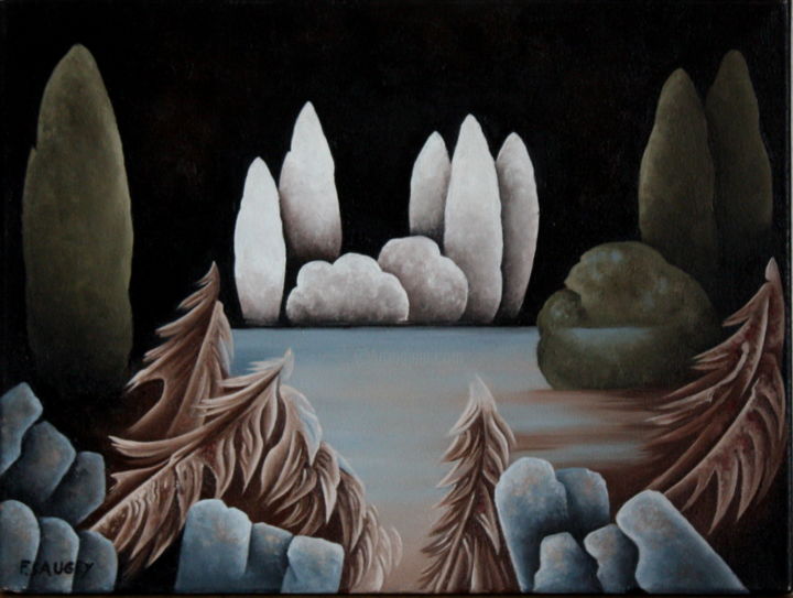 Malerei mit dem Titel "Etangs gelés" von Francine Saugey, Original-Kunstwerk