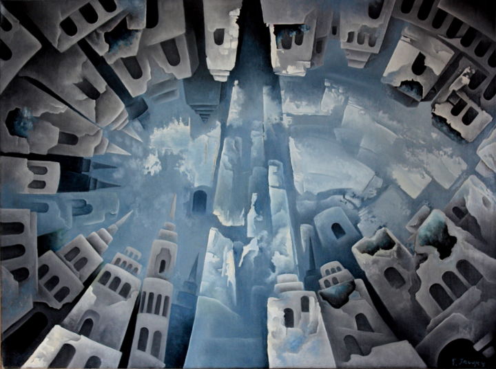 Peinture intitulée "Cité de glace" par Francine Saugey, Œuvre d'art originale