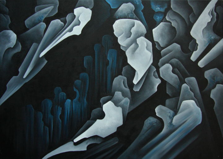 Painting titled "Grottes" by Francine Saugey, Original Artwork