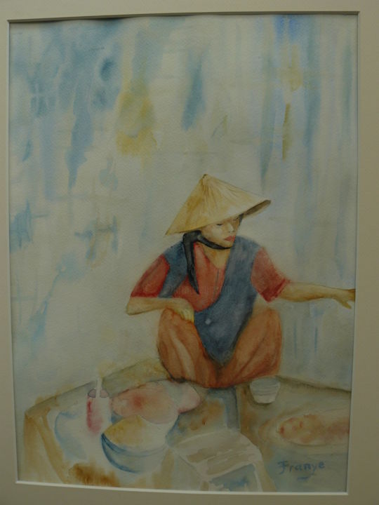 Painting titled "rue-d-hanoi-40x50.j…" by Franye, Original Artwork, Watercolor