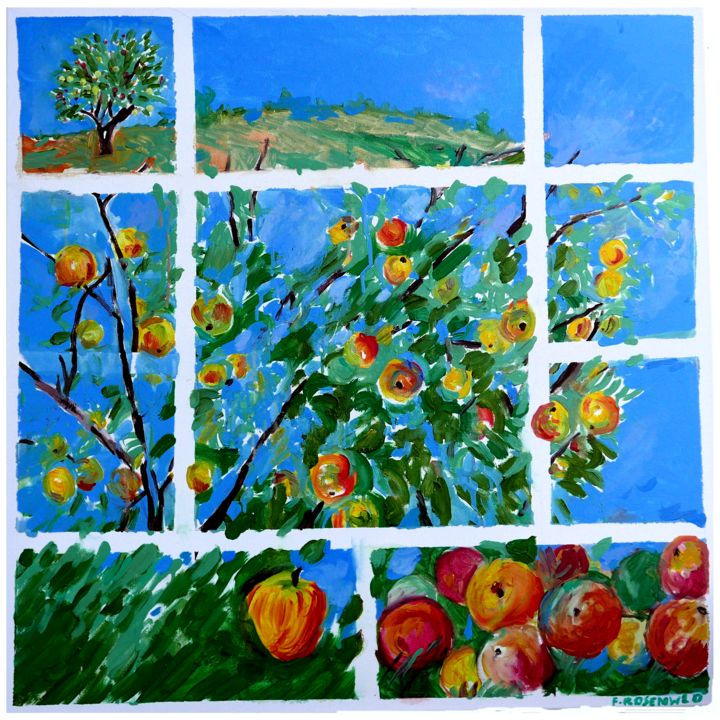 Painting titled "grand-pommier-80x80…" by Francine Rosenwald : Parcours Artistique, Original Artwork