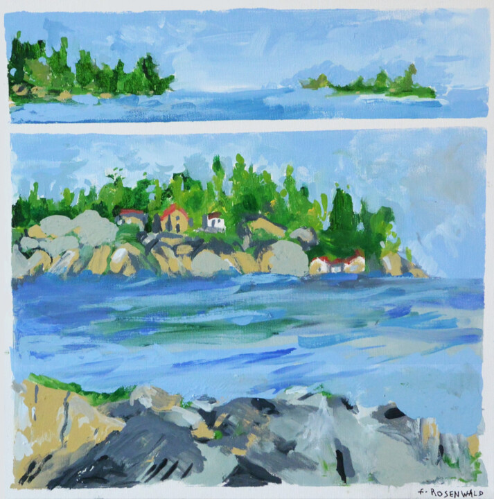 Painting titled "Île verte" by Francine Rosenwald : Parcours Artistique, Original Artwork, Oil