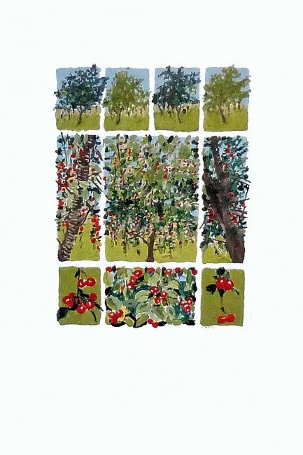 Peinture intitulée "Cerisiers" par Francine Rosenwald : Parcours Artistique, Œuvre d'art originale