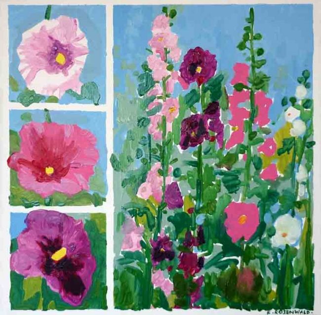Pintura titulada "Trois roses trémièr…" por Francine Rosenwald : Parcours Artistique, Obra de arte original