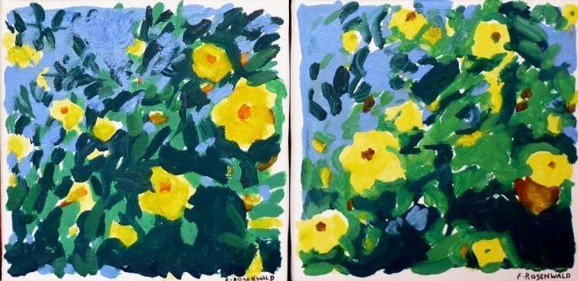 Pittura intitolato "Deux fleurs jaunes…" da Francine Rosenwald : Parcours Artistique, Opera d'arte originale