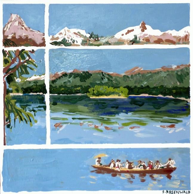 Painting titled "Lac au Népal" by Francine Rosenwald : Parcours Artistique, Original Artwork